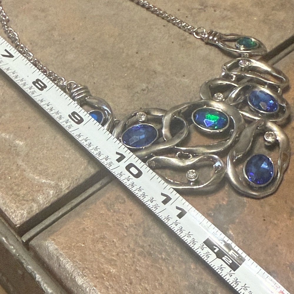 EUC Silver and Blue Statement Necklace - Picture 6 of 8
